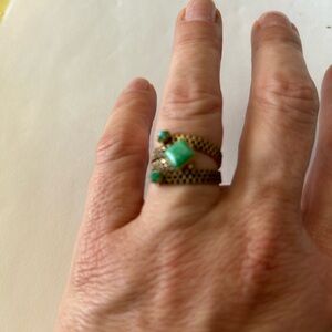 Brass and Green jade Stone Women's Ring West Germany